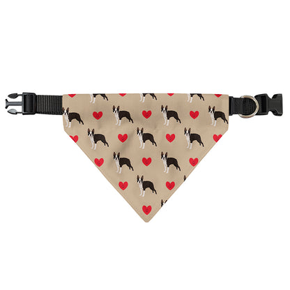 Boston Terrier Heart Pattern Print Over The Collar Dog Bandana