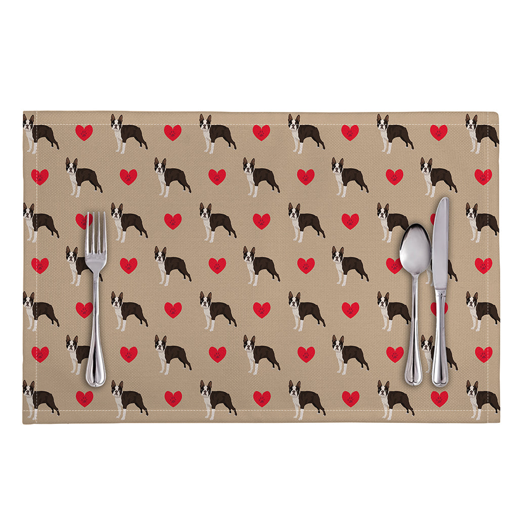Boston Terrier Heart Pattern Print Placemat