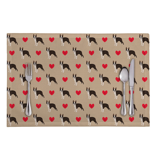 Boston Terrier Heart Pattern Print Placemat