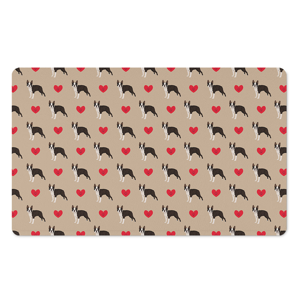 Boston Terrier Heart Pattern Print Polyester Doormat