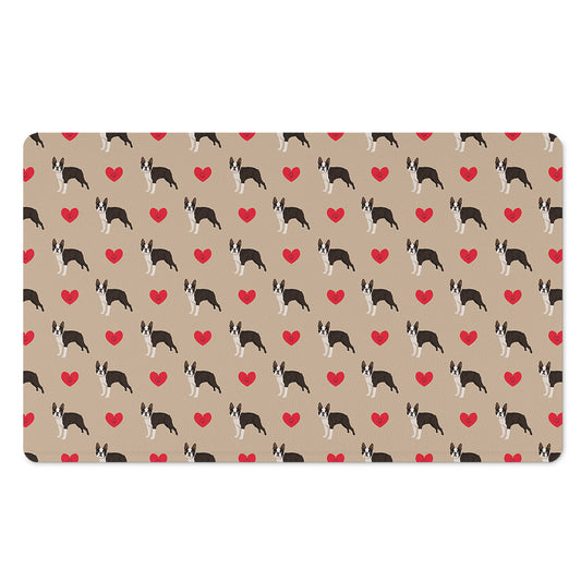 Boston Terrier Heart Pattern Print Polyester Doormat
