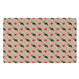 Boston Terrier Heart Pattern Print Polyester Doormat