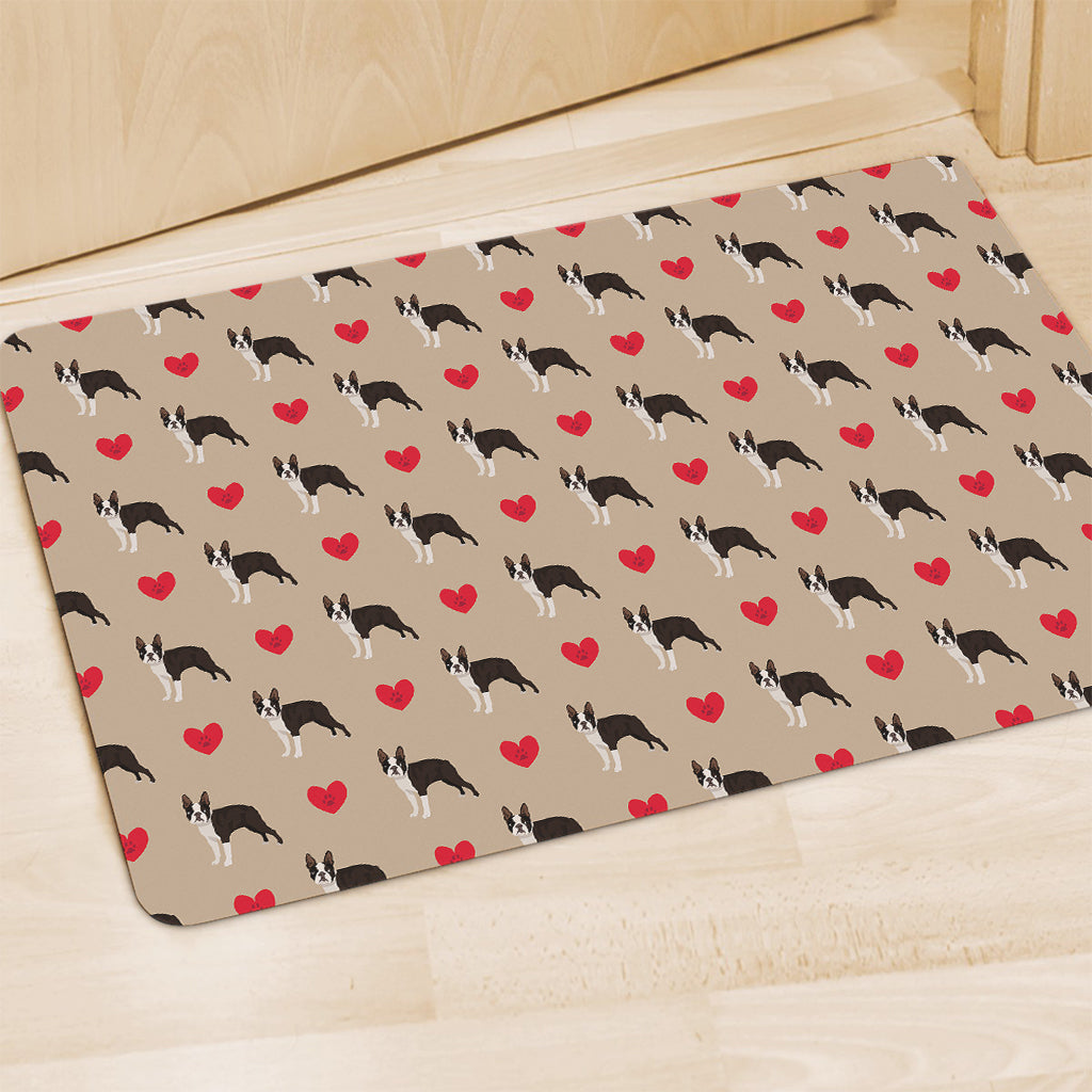 Boston Terrier Heart Pattern Print Polyester Doormat