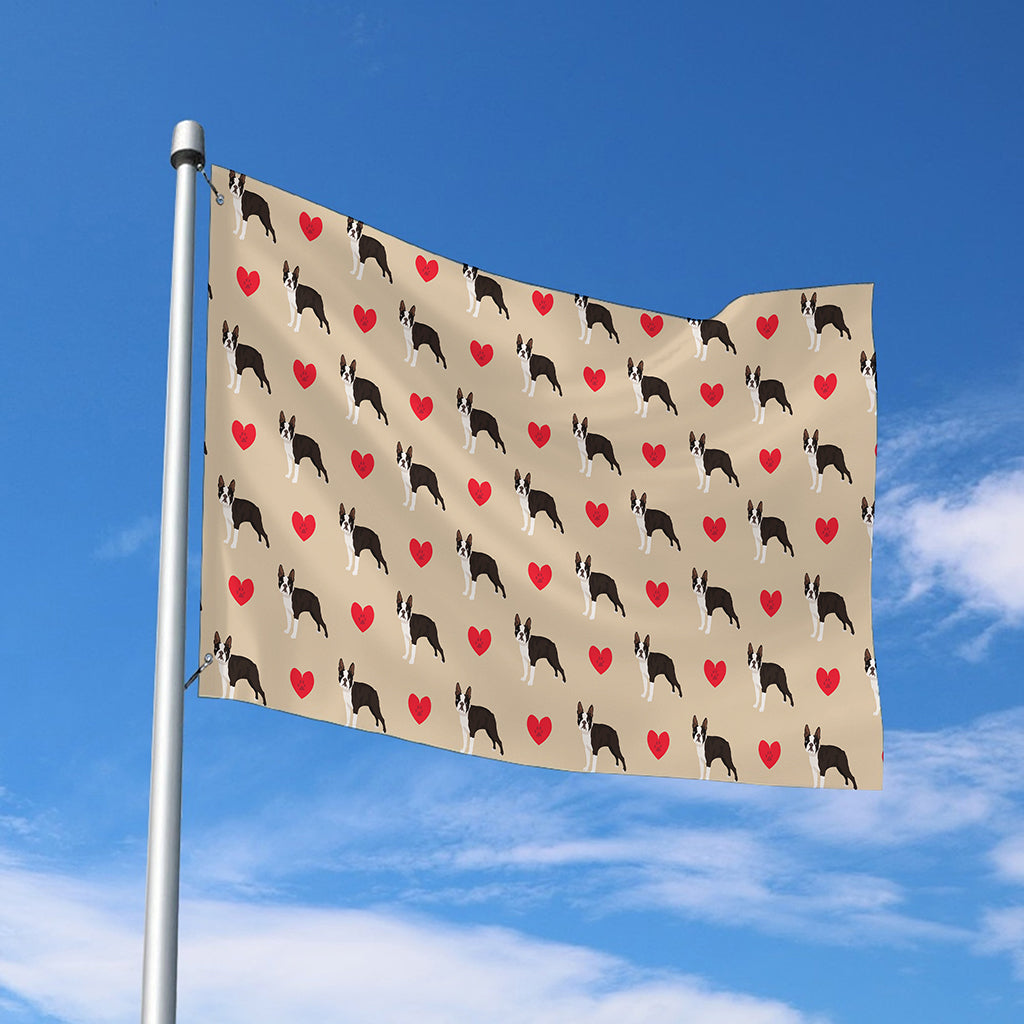 Boston Terrier Heart Pattern Print Polyester Flag
