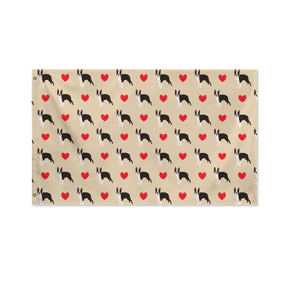 Boston Terrier Heart Pattern Print Polyester Flag