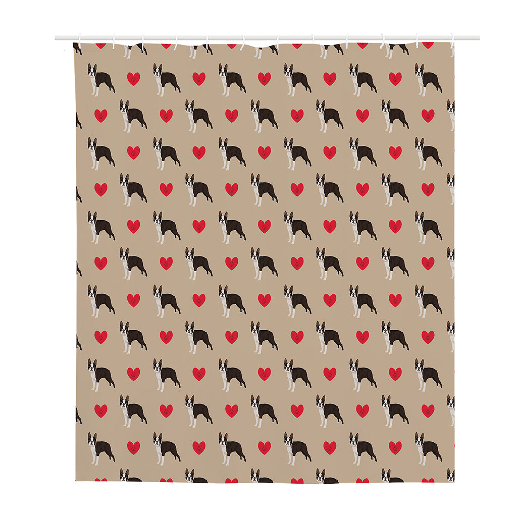 Boston Terrier Heart Pattern Print Polyester Shower Curtain