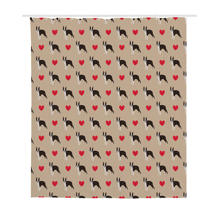 Boston Terrier Heart Pattern Print Polyester Shower Curtain