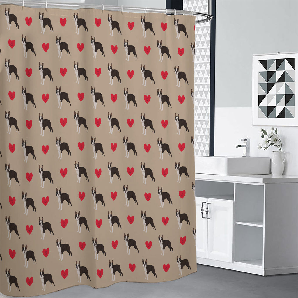 Boston Terrier Heart Pattern Print Premium Shower Curtain