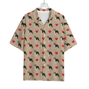 Boston Terrier Heart Pattern Print Rayon Hawaiian Shirt