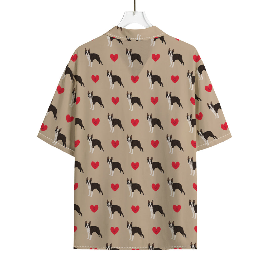 Boston Terrier Heart Pattern Print Rayon Hawaiian Shirt