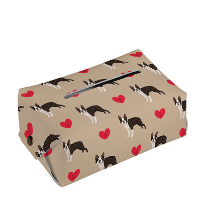 Boston Terrier Heart Pattern Print Rectangle Tissue Box Cover