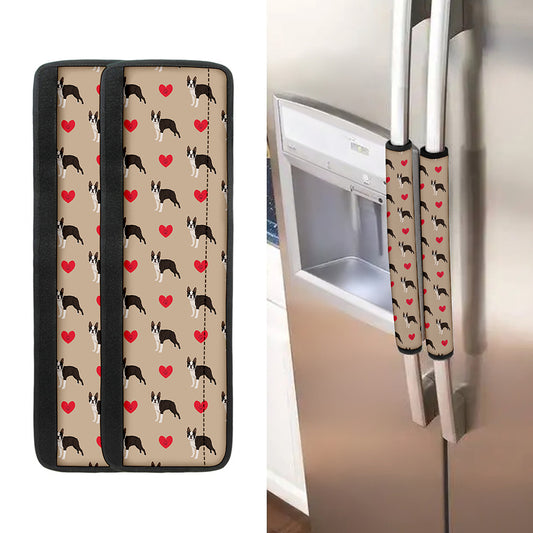 Boston Terrier Heart Pattern Print Refrigerator Handle Covers