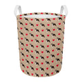 Boston Terrier Heart Pattern Print Round Laundry Basket