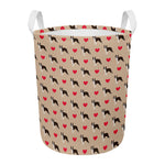 Boston Terrier Heart Pattern Print Round Laundry Basket