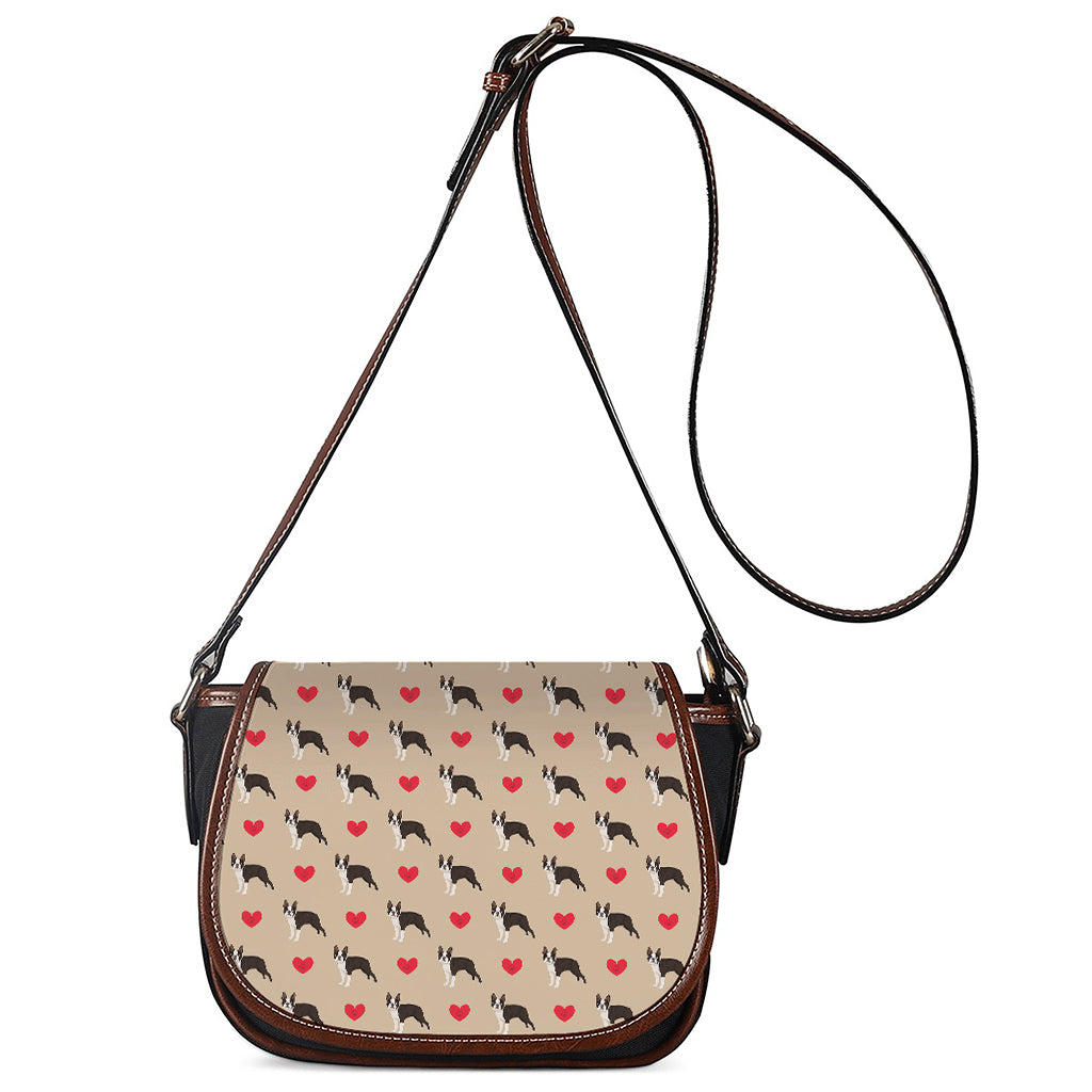 Boston Terrier Heart Pattern Print Saddle Bag