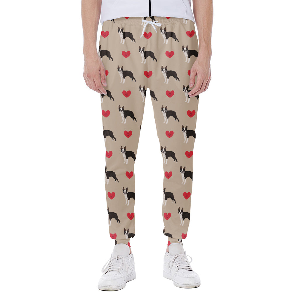 Boston Terrier Heart Pattern Print Scuba Joggers