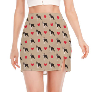 Boston Terrier Heart Pattern Print Side Slit Mini Skirt