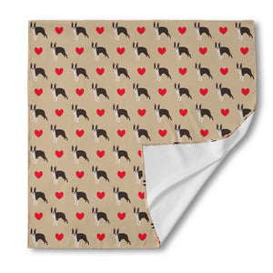 Boston Terrier Heart Pattern Print Silk Bandana