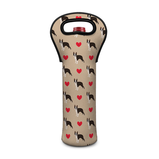 Boston Terrier Heart Pattern Print Single Neoprene Wine Tote