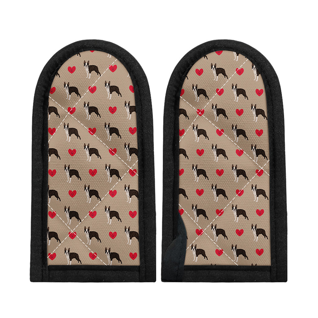 Boston Terrier Heart Pattern Print Skillet Handle Cover
