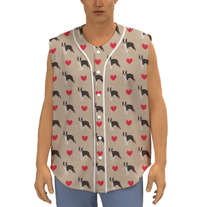 Boston Terrier Heart Pattern Print Sleeveless Baseball Jersey