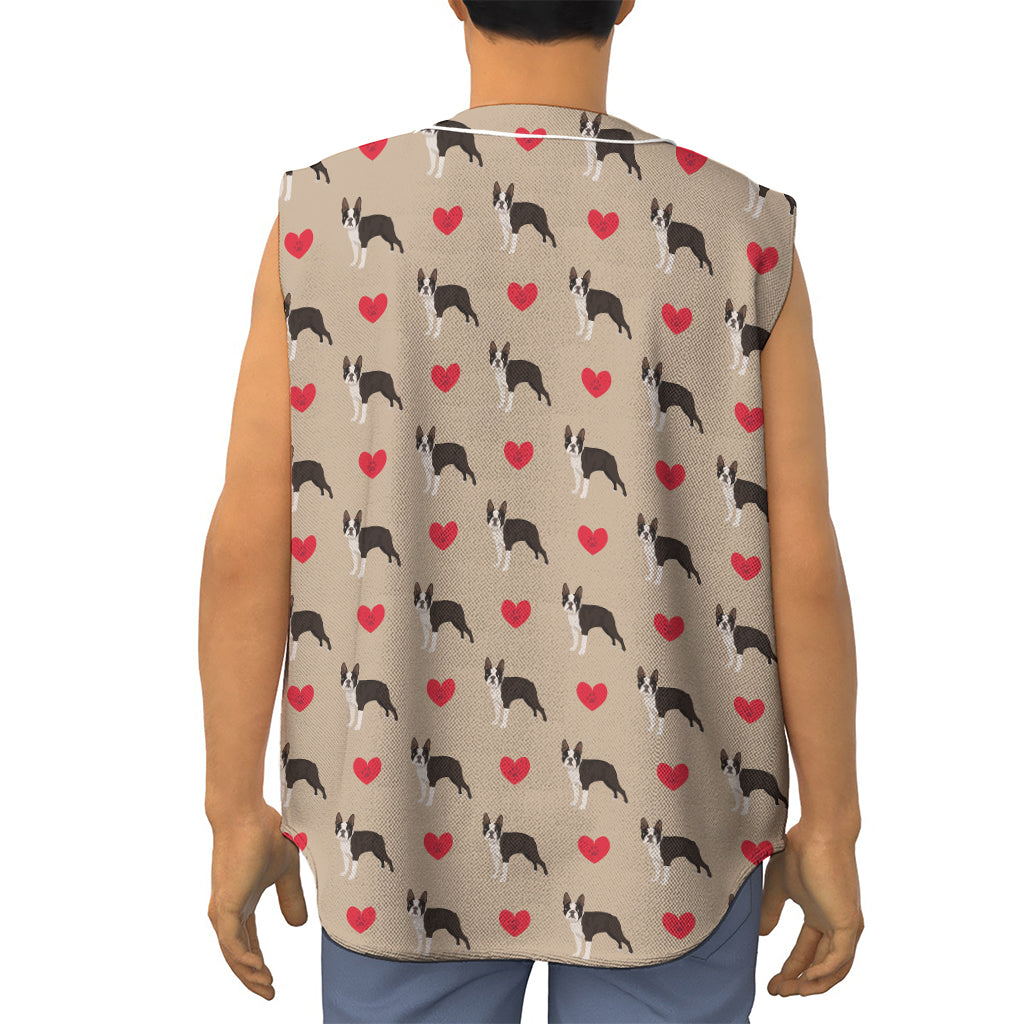 Boston Terrier Heart Pattern Print Sleeveless Baseball Jersey