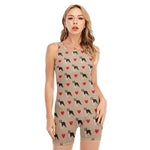 Boston Terrier Heart Pattern Print Sleeveless One Piece Swimsuit