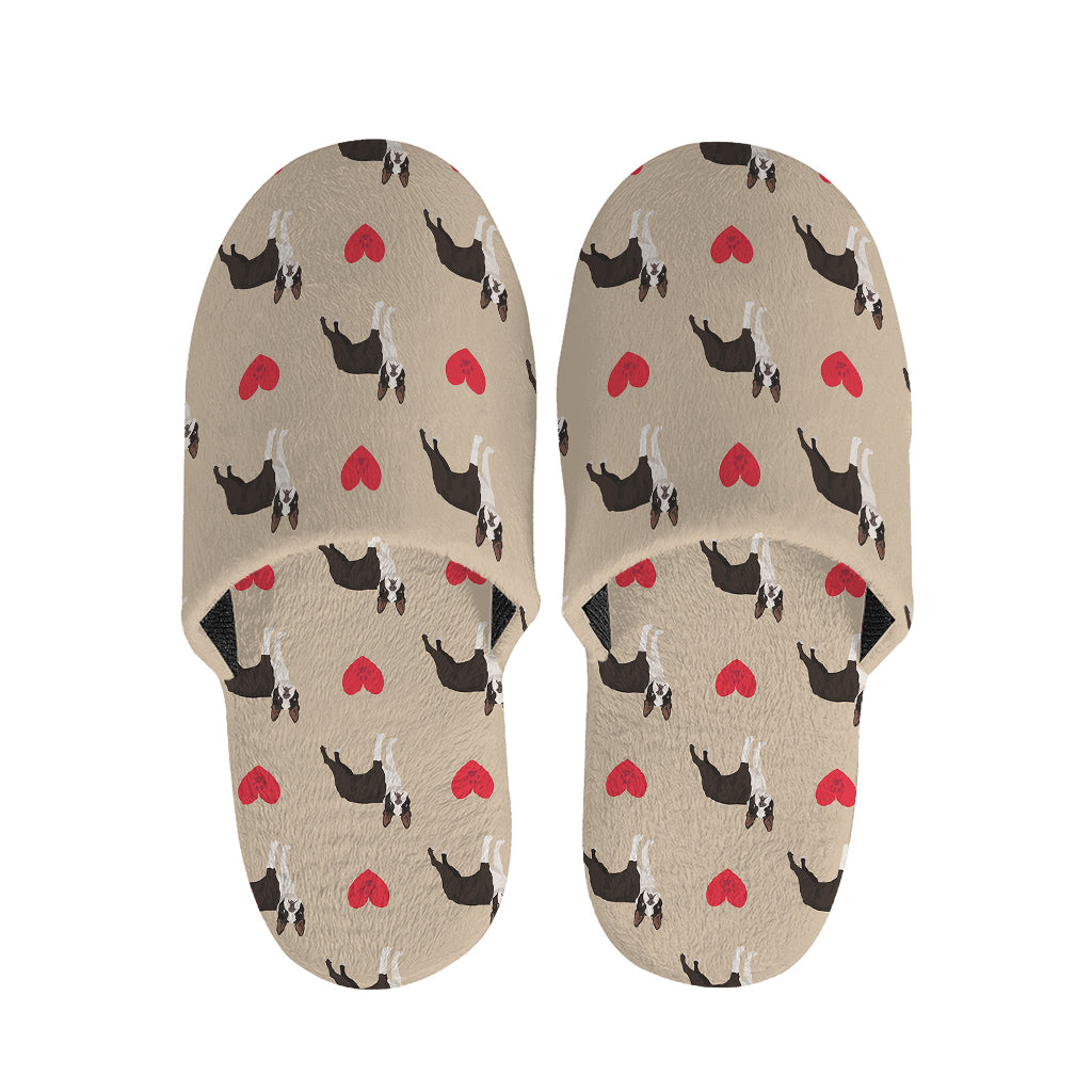 Boston Terrier Heart Pattern Print Slippers