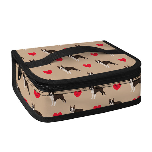 Boston Terrier Heart Pattern Print Small Lunch Bag