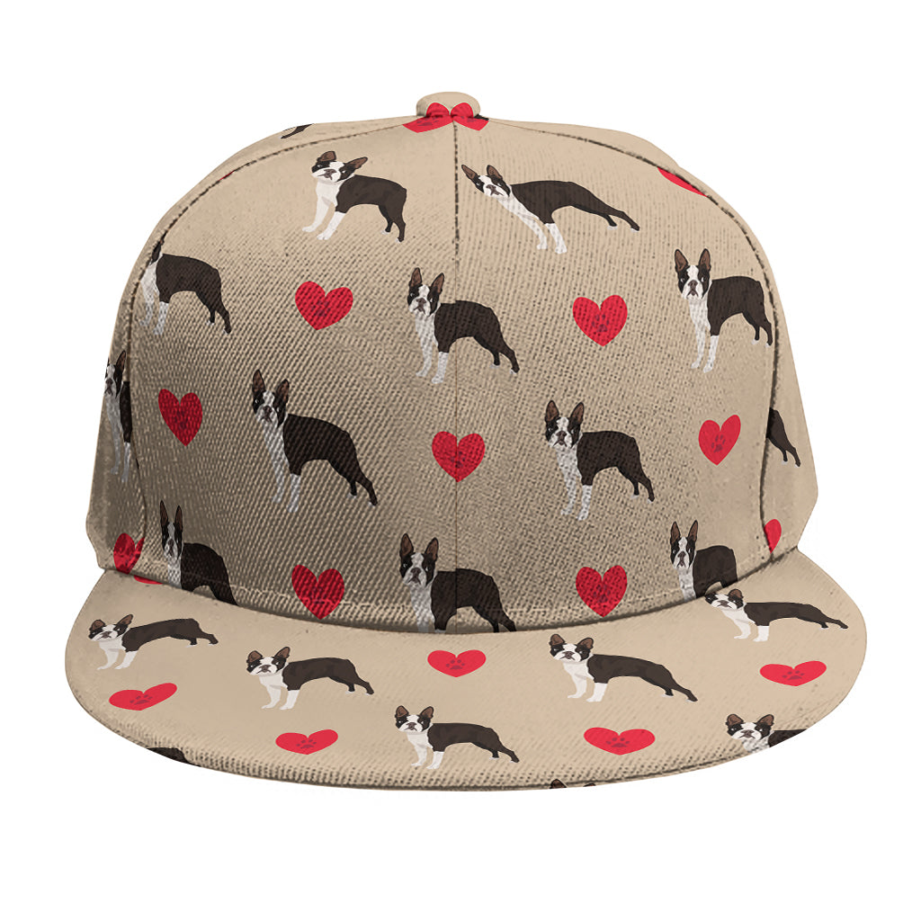 Boston Terrier Heart Pattern Print Snapback Cap