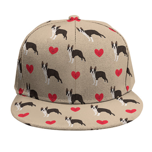 Boston Terrier Heart Pattern Print Snapback Cap