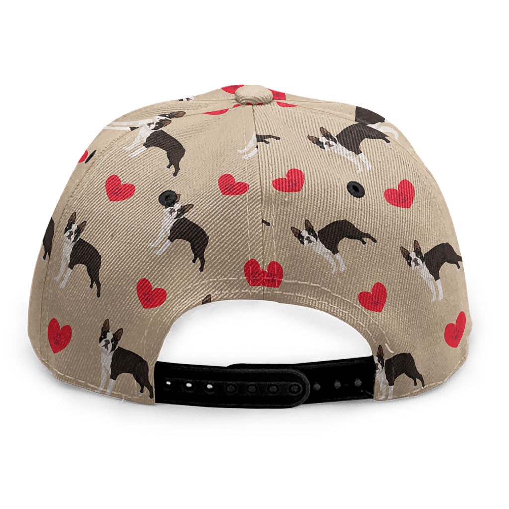 Boston Terrier Heart Pattern Print Snapback Cap