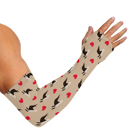 Boston Terrier Heart Pattern Print Sun Protection Arm Sleeves