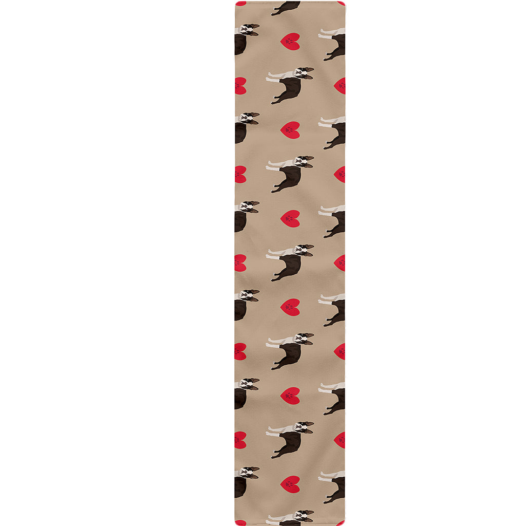 Boston Terrier Heart Pattern Print Table Runner