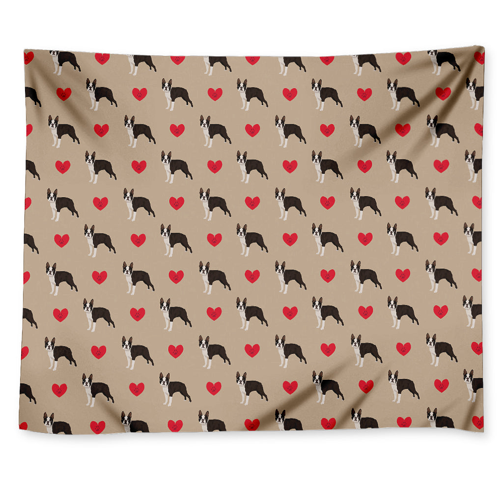 Boston Terrier Heart Pattern Print Tapestry