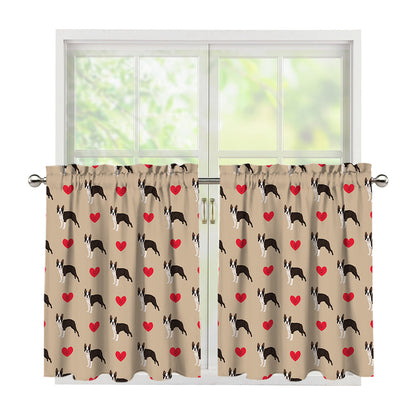 Boston Terrier Heart Pattern Print Tier Curtains