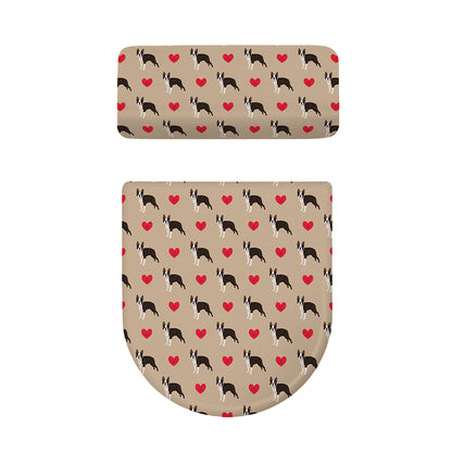 Boston Terrier Heart Pattern Print Toilet Lid And Tank Cover Set