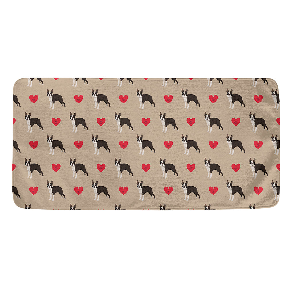 Boston Terrier Heart Pattern Print Towel