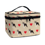 Boston Terrier Heart Pattern Print Travel Makeup Bag