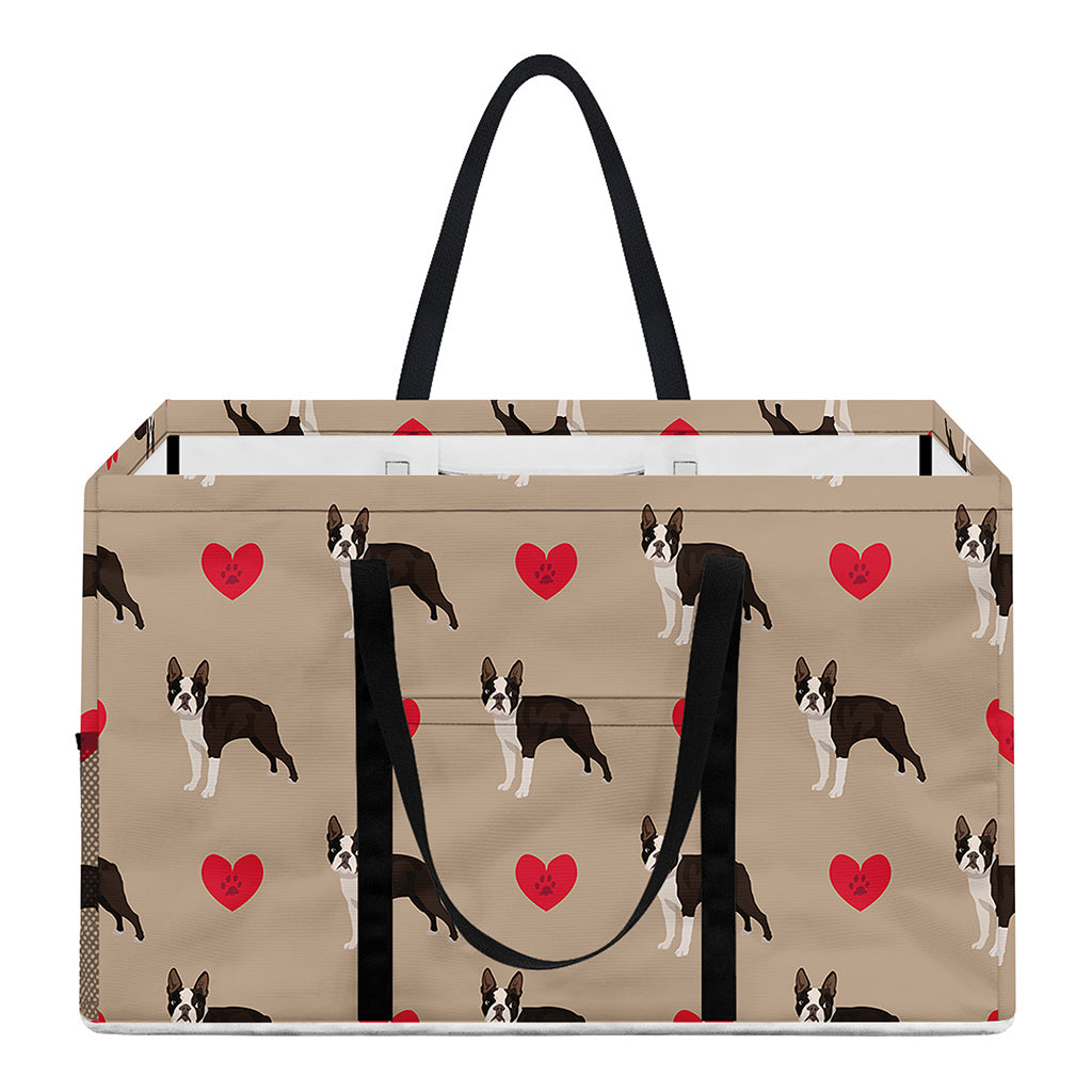 Boston Terrier Heart Pattern Print Utility Tote Bag