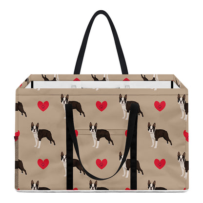 Boston Terrier Heart Pattern Print Utility Tote Bag