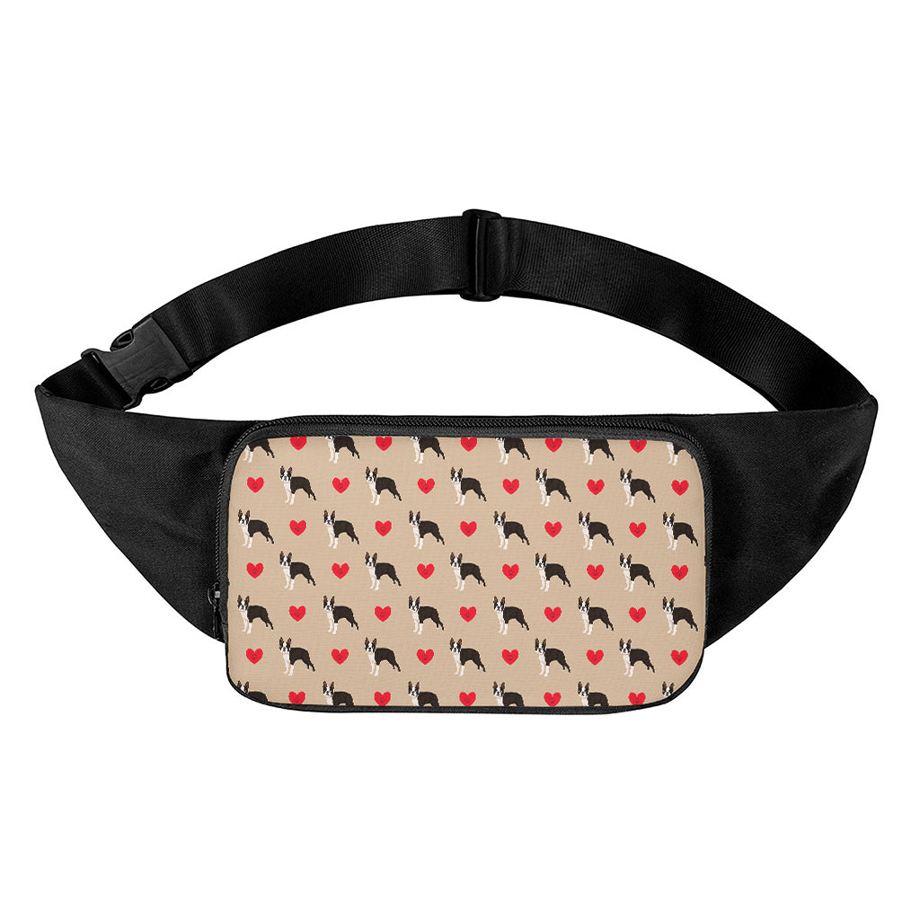 Boston Terrier Heart Pattern Print Waist Bag