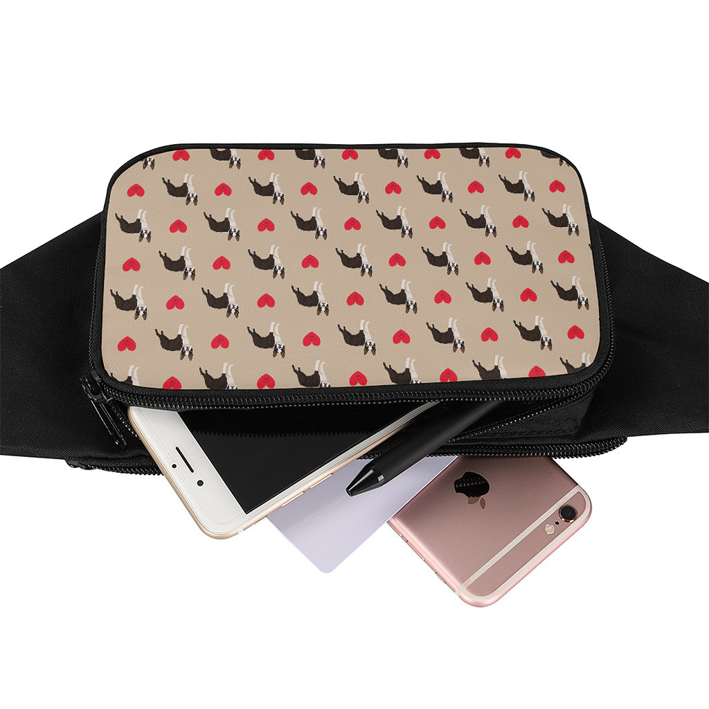 Boston Terrier Heart Pattern Print Waist Bag