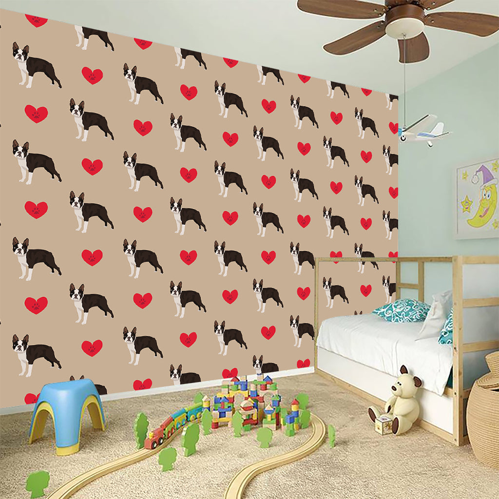 Boston Terrier Heart Pattern Print Wall Sticker