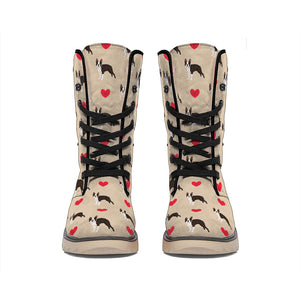 Boston Terrier Heart Pattern Print Winter Boots