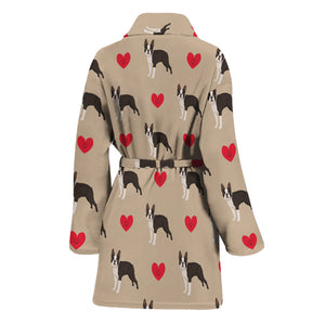 Boston Terrier Heart Pattern Print Women's Bathrobe