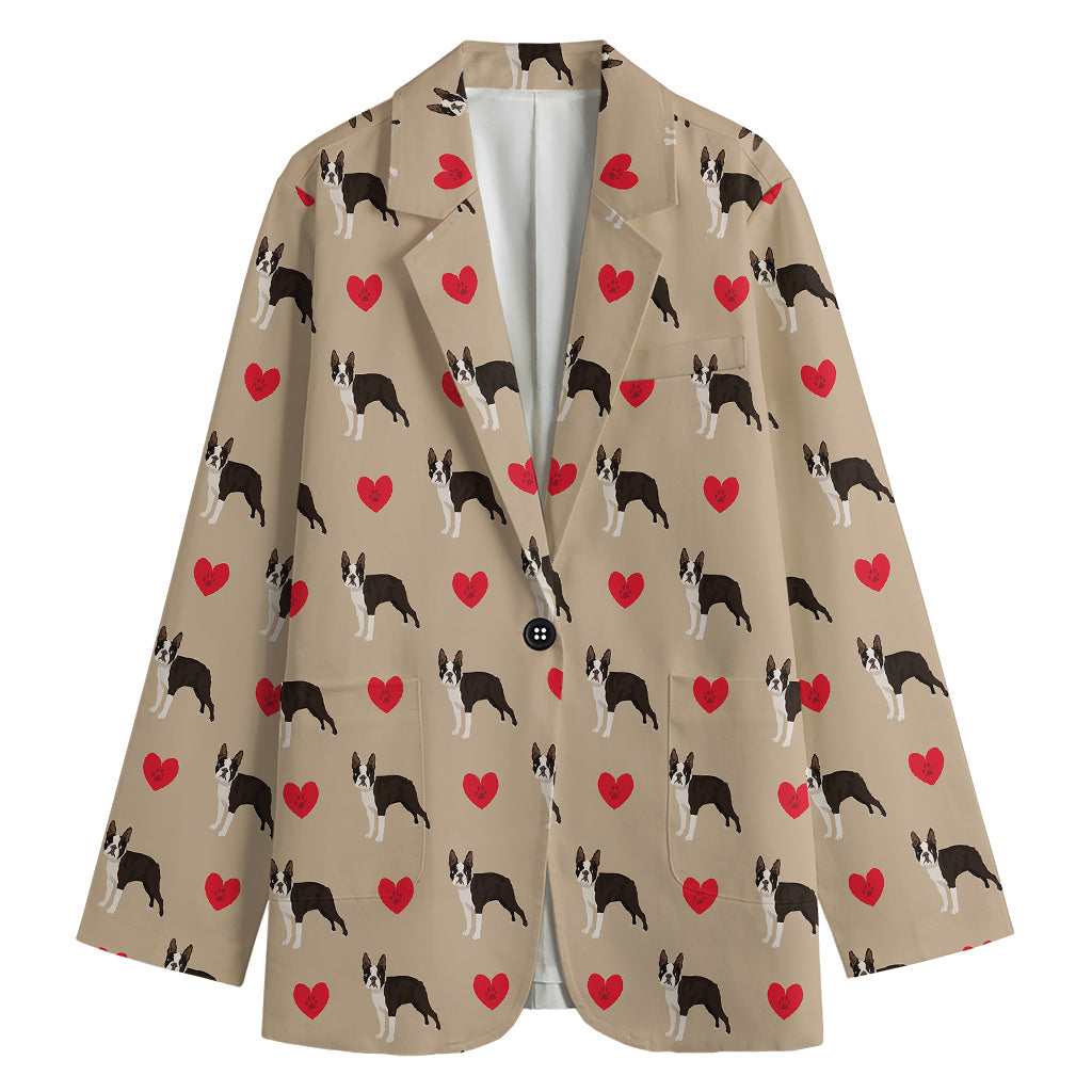 Boston Terrier Heart Pattern Print Women's Blazer