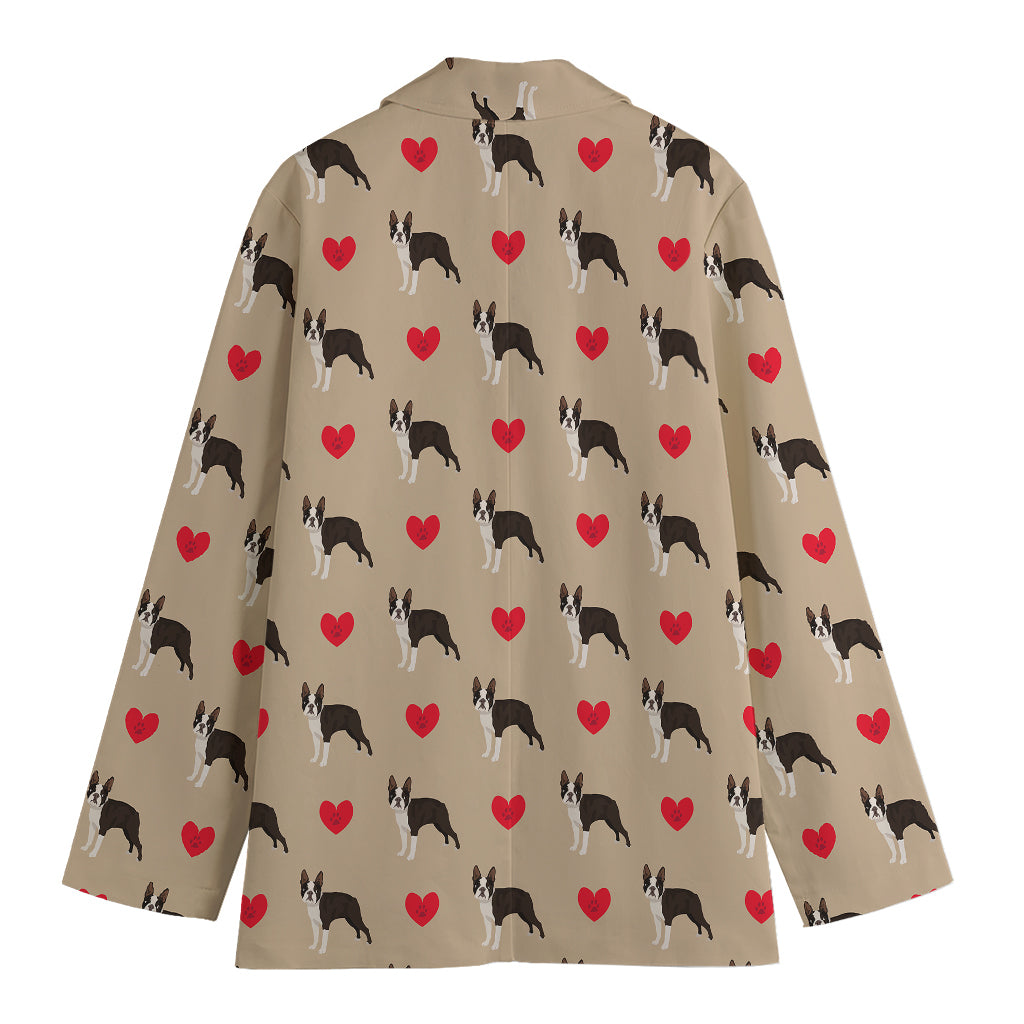 Boston Terrier Heart Pattern Print Women's Blazer