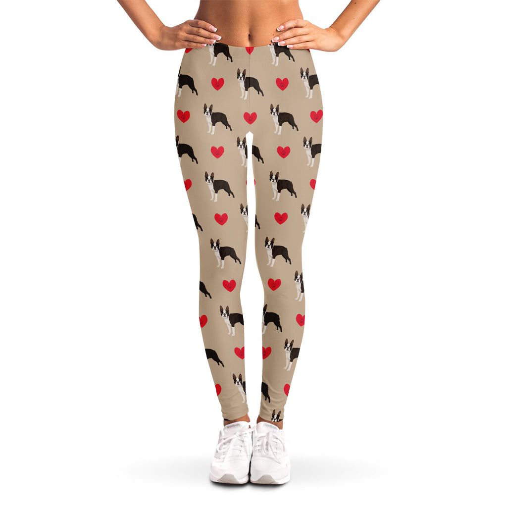 Boston Terrier Heart Pattern Print Women's Leggings