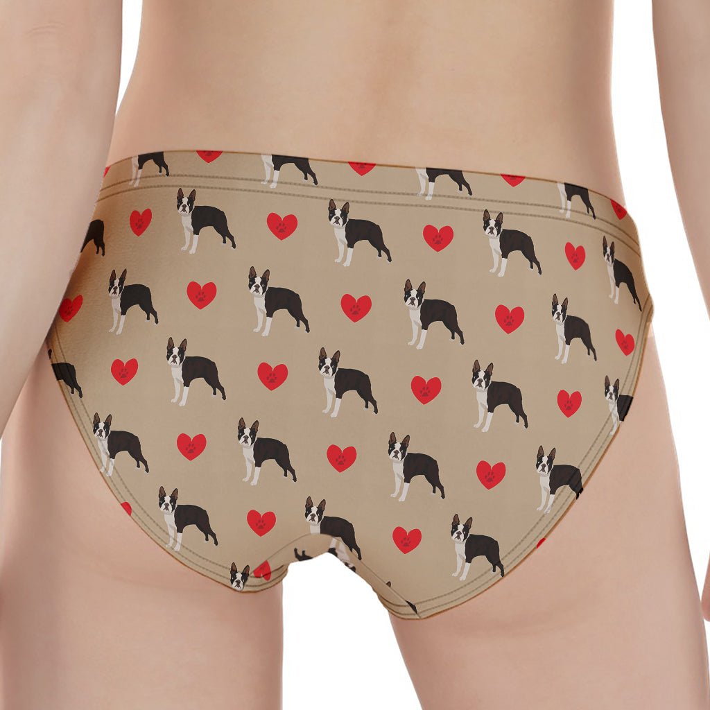 Boston Terrier Heart Pattern Print Women's Panties